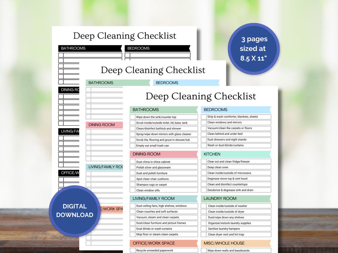 Deep Cleaning Checklist Printable | House Cleaning Schedule | To-do ...