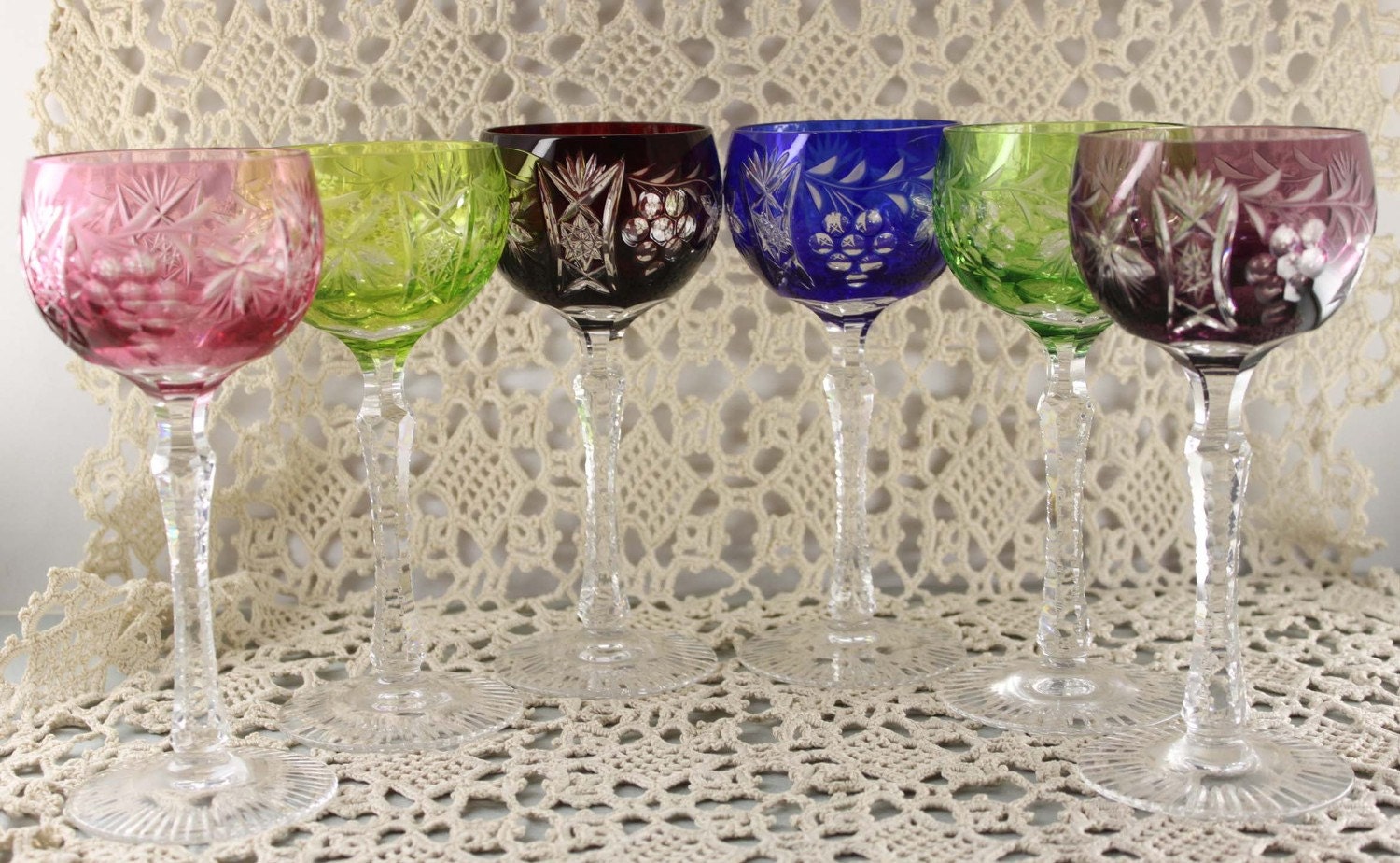 Nachtmann Traube Lead Crystal Colored Wine Glasses Goblets SET Etsy
