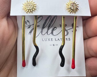 Flicker and Flame- Matchstick Earring Jackets (Customizable)