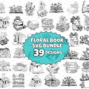 Floral Book SVG, Book Svg bundle, Books with Flowers Svg, Reading book Svg, wildflowers book bundle svg ,open book svg, stack of books svg