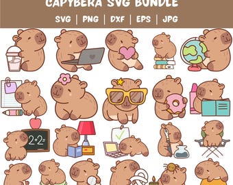 Capybara SVG Bundle, Kawaii Animal Clipart (Digital Download