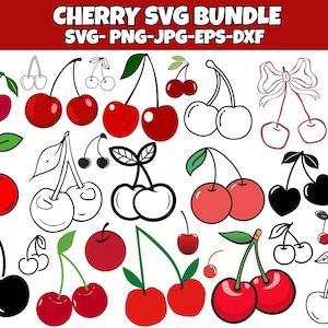 Cherry Svg Bundle, Cherry Png, Red Cherry Svg, Fruit Svg, Cherries Clipart, Cherry Vector, Cherry Silhouette,Instant Download,Commercial Use
