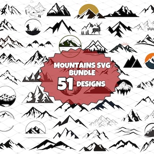 MEGA Mountains Svg bundle, Mountain Svg Hand Drawn, Forest Tree Svg, Outdoors Adventure Svg, Landscape Svg, Svg For Cricut, Silhouette