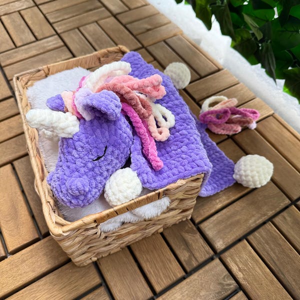 Padrão de Crochê Unicórnio Lovey – Cobertor de Segurança para Bebê Amigurumi – Download Digital em PDF