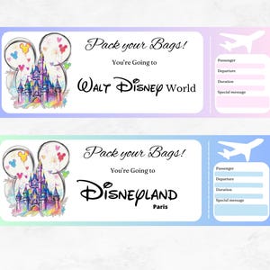 Billet surprise Disney | Les cartes d'embarquement Walt Disney World et Disneyland révèlent des billets surprises | Carte d'embarquement imprimable