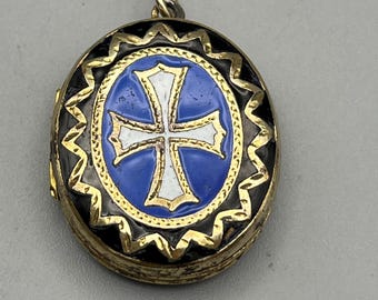 Victorian Enamel 9ct Back & Front Locket Pendant