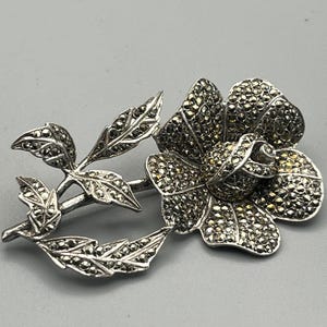 Antique Marcasite Sterling Silver Flower Brooch