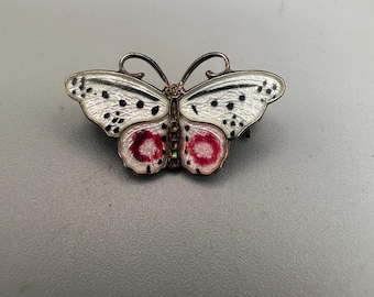 Vintage Norwegian Enamel Sterling Silver Butterfly Brooch