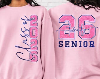 Senior Class of 2026 Sweatshirt, Retro Twenty 26, Front Back Senior Sweatshirt, Graduation Gift for High School Seniors, Graduation 2026