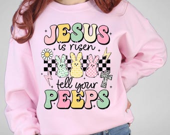 Jesus Is Risen Sweatshirt, Easter Christian Kids Sweatshirt, Checkered Bunny Sweatshirt, Easter Day Sweatshirt, Christian Easter Gift