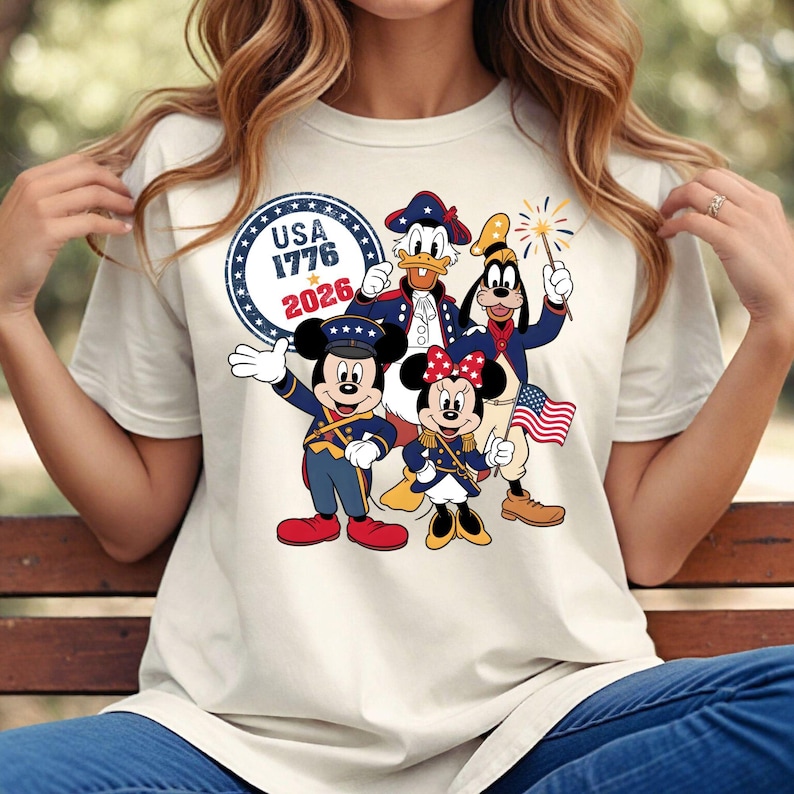Mickey And Friends USA 250 Shirt, 1776–2026 Patriotic Anniversary Tee, Classic Stars America Shirt, 4th of July T-Shirt image 1