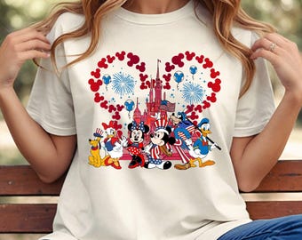 Mickey and Friends 4th of July Tee, Retro Cartoon USA 250th Anniversary