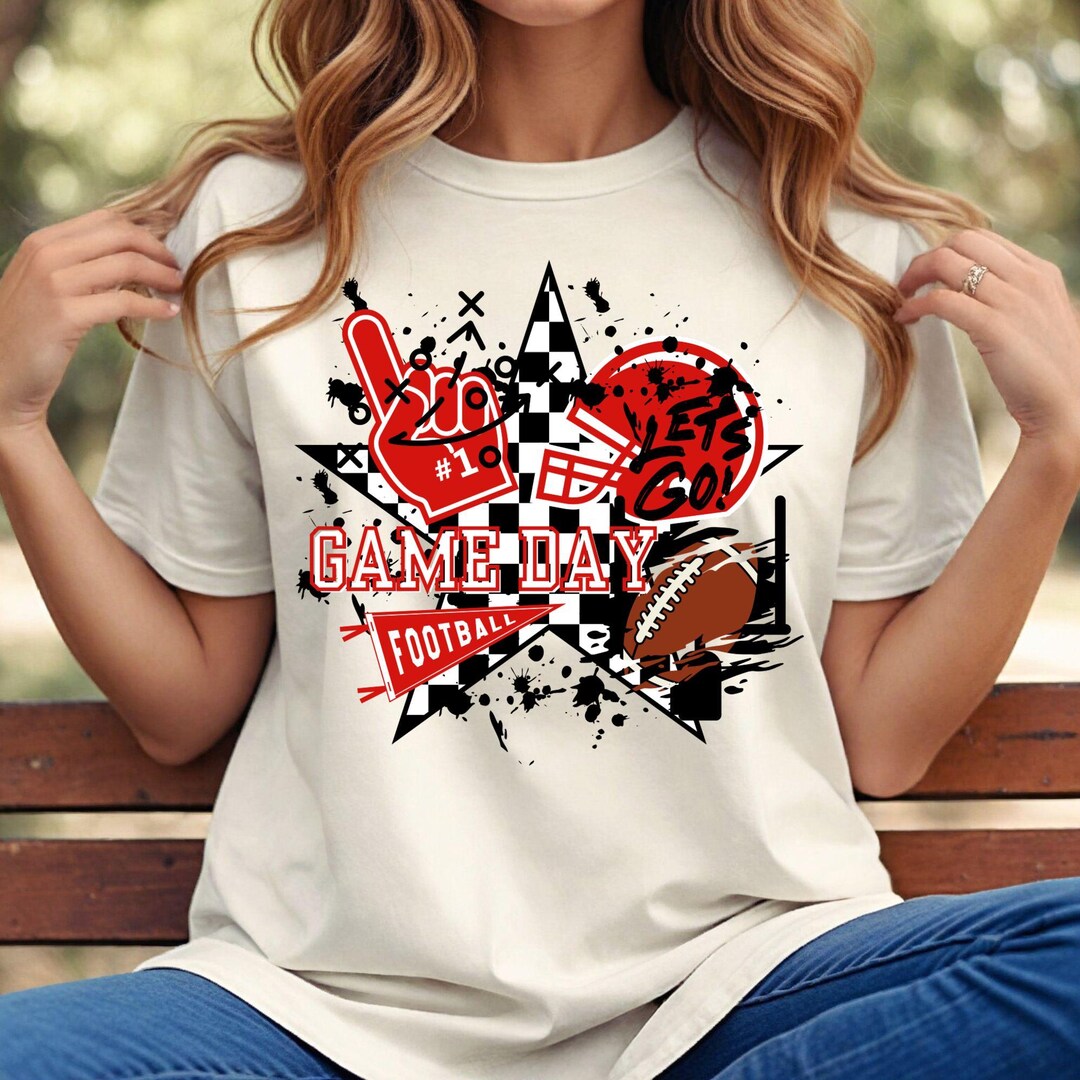 Red Checkered Football Shirt: Trendy Game Day Tee - Etsy