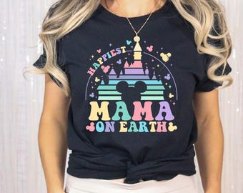 Happiest Mama On Earth Disney Trip Shirt, Colorful Family Matching Tee