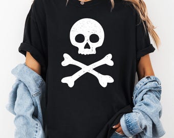 Comfort Colors Skull Crossbones T-Shirt, Vintage Pirate Graphic Tee