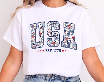 Floral American Flag Shirt: Patriotic 4th of July Tee