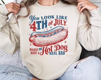 Funny 4th of July Hot Dog Sweatshirt, Independence Day Gift