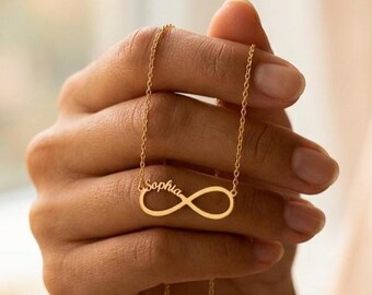 Infinity Name Necklace Personalized, Custom Engraved Infinity Pendant, Dainty Gold Silver Necklace, Mothers Day Gift for Her, Birthday Gift