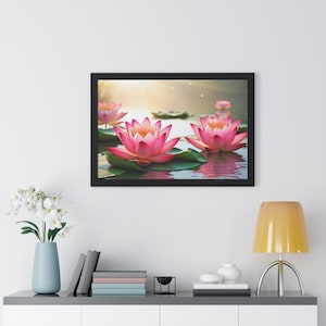 Pink lotus flower wall art water lily botanical canvas print Asian inspired floral decor for living room yoga studio or zen meditation space