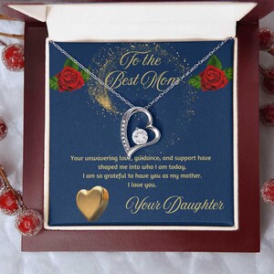 Collar de amor eterno para cumpleaños, día de la madre o cualquier ocasión, regalo con tarjeta de mensaje, joyería para mamá con caja de regalo de hija.