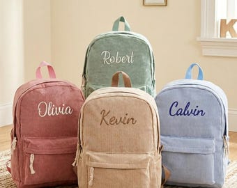 Personalized Children's Backpack With Name, Personalized Kids Backpack, Embroidered Corduroy Backpack, Kids School Bag, Children Gift