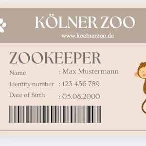 Benutzerdefinierter Zoo Ausweis, ID, Passport, Tierpfleger, Kostüm, Karneval, Fasching, Canva, Visitenkarte