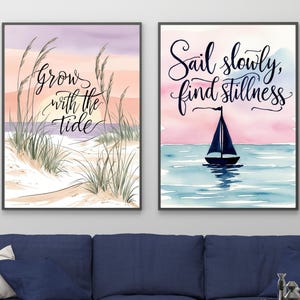 Ocean Wall Art Set of 2 Prints | 2-Piece Inspirational Beach Art | Beachy Nautical Nature Wall Art |  Digital Decor