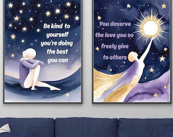 Motivational Wall Art Printable Set of 2 | Positive Affirmation Quote Prints | Self Care & Therapy Office Decor | Digital Download