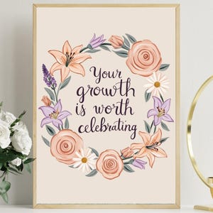 Growth Therapy Office Decor | Pastel Colors Therapy Office Art | Inspirational Digital Download | Growth Mindset Motivational Floral  Art