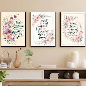 Floral Wall Art Printable Set of 3 | Motivational Wildflower Quote Prints | Botanical Digital Download for Home or Office Decor_
