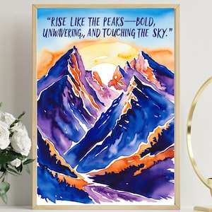 Mountain Sunrise Inspirational Wall Art | Watercolor Printable With Motivational Quote