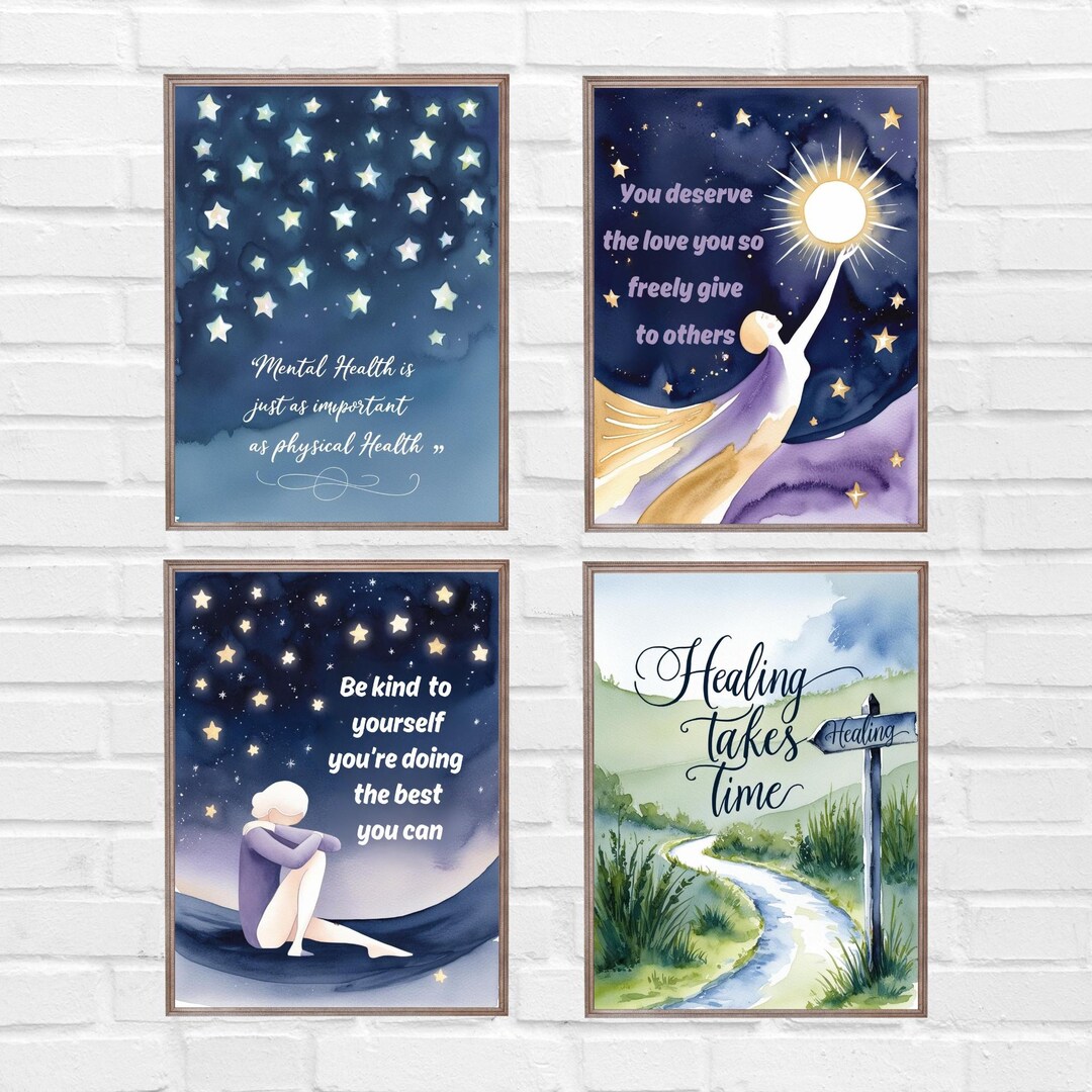 Motivational Quote Wall Art Set of 4 | Mental Health Printable Decor ...