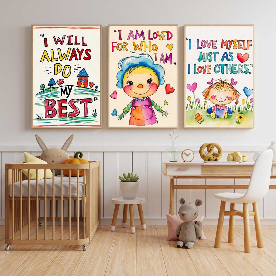 Colorful Kids Room Decor Set of 3 Wall Art | Daily Affirmation Playroom ...