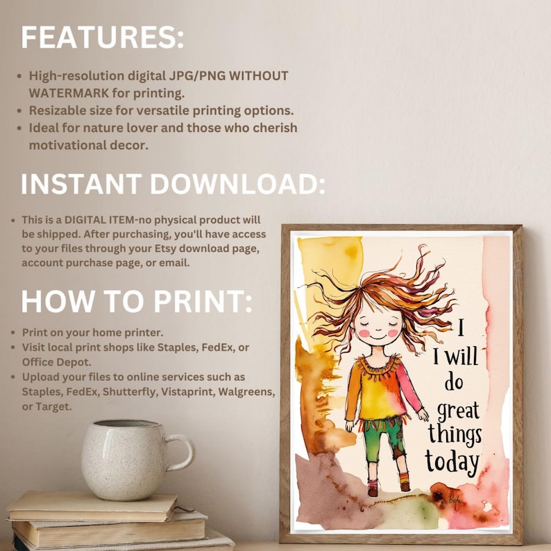 Motivational Quote Wall Art for Kids | Positive Affirmation Printable ...