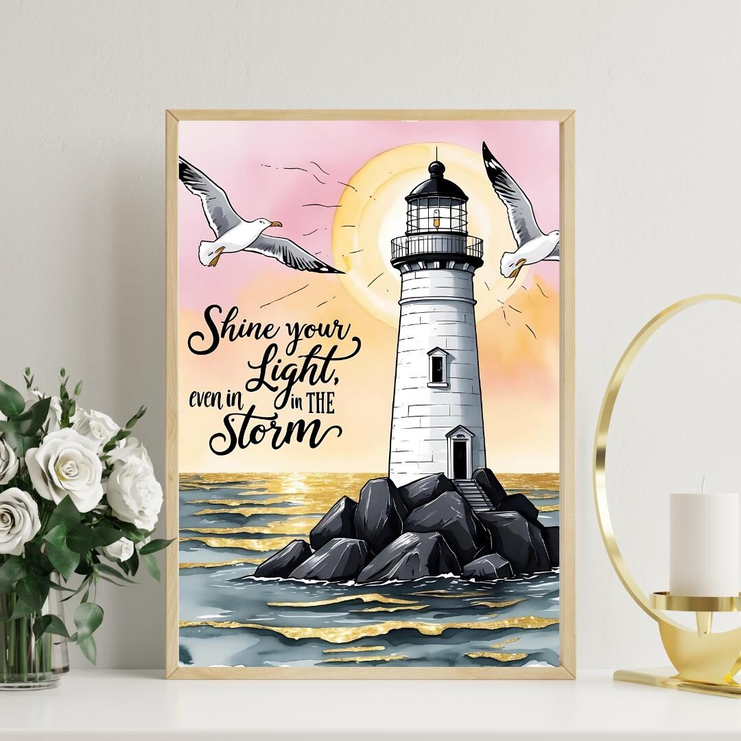 Lighthouse Printable Wall Art | Shine Your Light Quote | Nautical ...