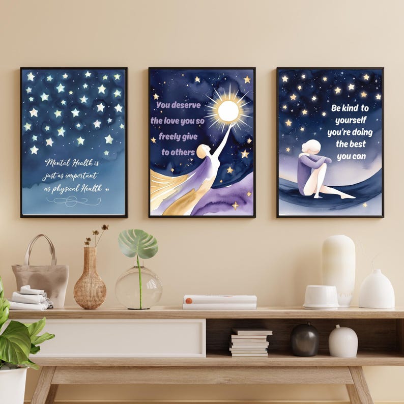 Mental Health Therapy Office Decor Set of 3 Wall Art| Starry Night Sky ...