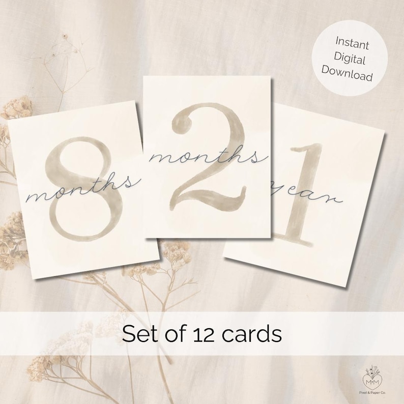Watercolor Baby Milestone Cards | Neutral Printable Monthly Cards ...