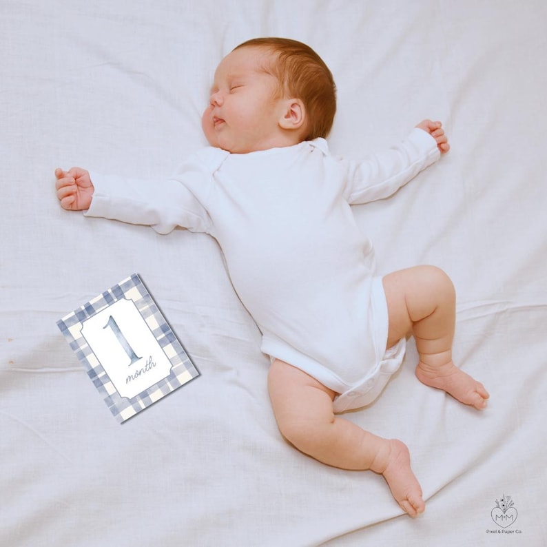 Blue Gingham Baby Milestone Cards | Printable Baby Boy Milestone Cards ...