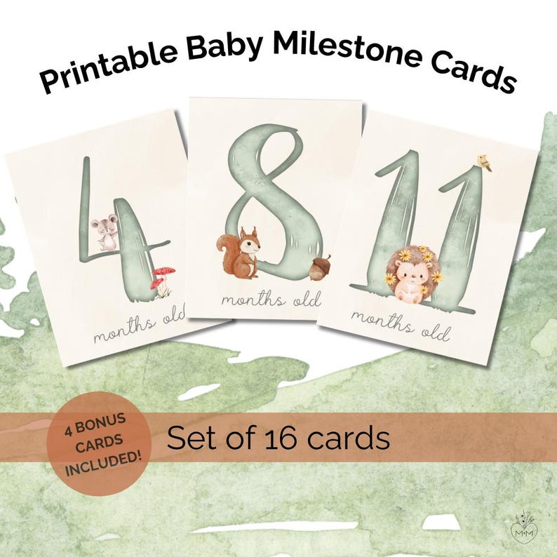 Woodland Animal Baby Milestone Cards | Printable Monthly Baby Cards ...