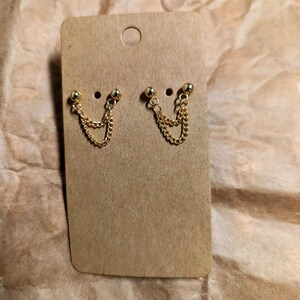 Gold Chain Earrings, Double Piercing, 18K Gold Plated