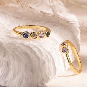 Personalized Birthstone Ring, Family Birthstone Ring, Multiple Birthstones Jewelry, Gold Ring, Christmas Gift For Mom, Mother&#39;s Jewelry