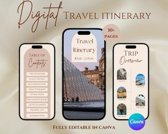 Modello di itinerario di viaggio di oltre 30 pagine / Pianificatore di viaggio definitivo / Programma di viaggio / Marketing di viaggio / Pianificatore mobile Canva personalizzabile