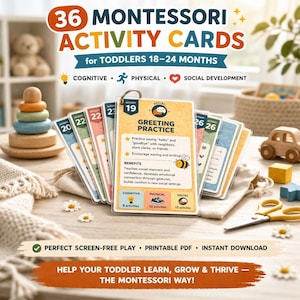 Toddler Activity Cards – 18-24 Month Printable Learning, Hands-On Play, Screen-Free Early Learning, Montessori-Inspired.