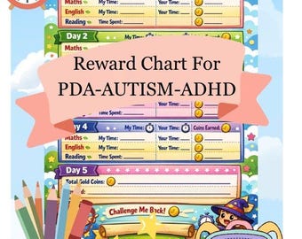 PDA-Autism-ADHD Reward Chart, 5-Day Learning Challenge, Maths English Reading (Digital Download)