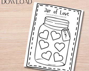Jar of Love Writing Activity, Self Love Valentine's Printable (Digital Download)