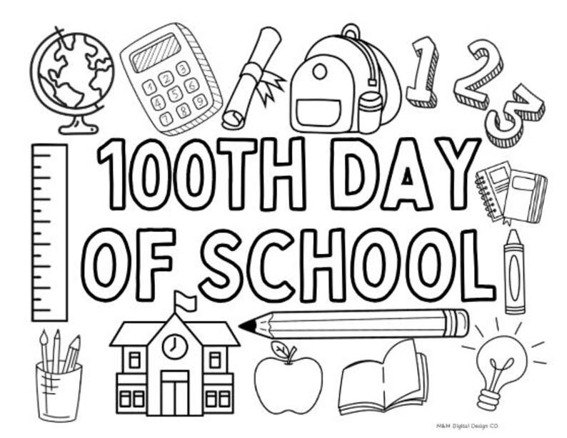 100th Day of School Coloring Page, Teacher Resource (digital Download ...