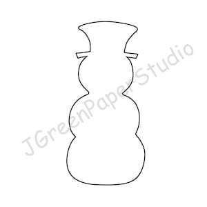 May include: A black and white outline of a snowman with a hat. The snowman has three round sections for the body.