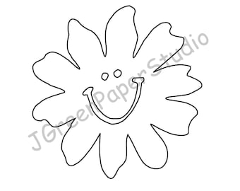 Smile Daisy Template, Spring Flower Coloring Page (PDF, SVG)