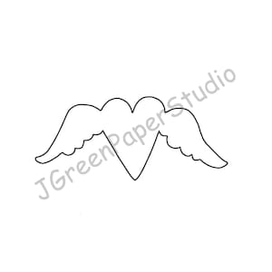Afdrukbaar hart met vleugels sjabloon PDF digitale download hart kinderen Valentijn vliegend hart kleurplaat stencil scrapbooking DIY ambachten