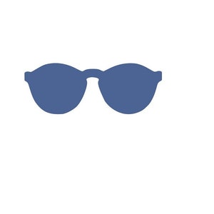 May include: A pair of blue sunglasses with a rounded frame.